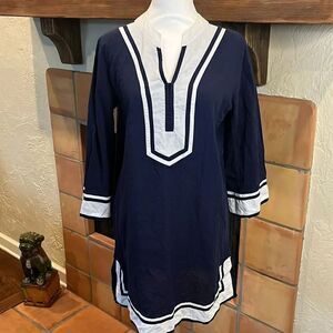 Debbie Katz South Beach Blue Nautical Bell Sleeve ResortWear Tunic/Coverup, S/M!